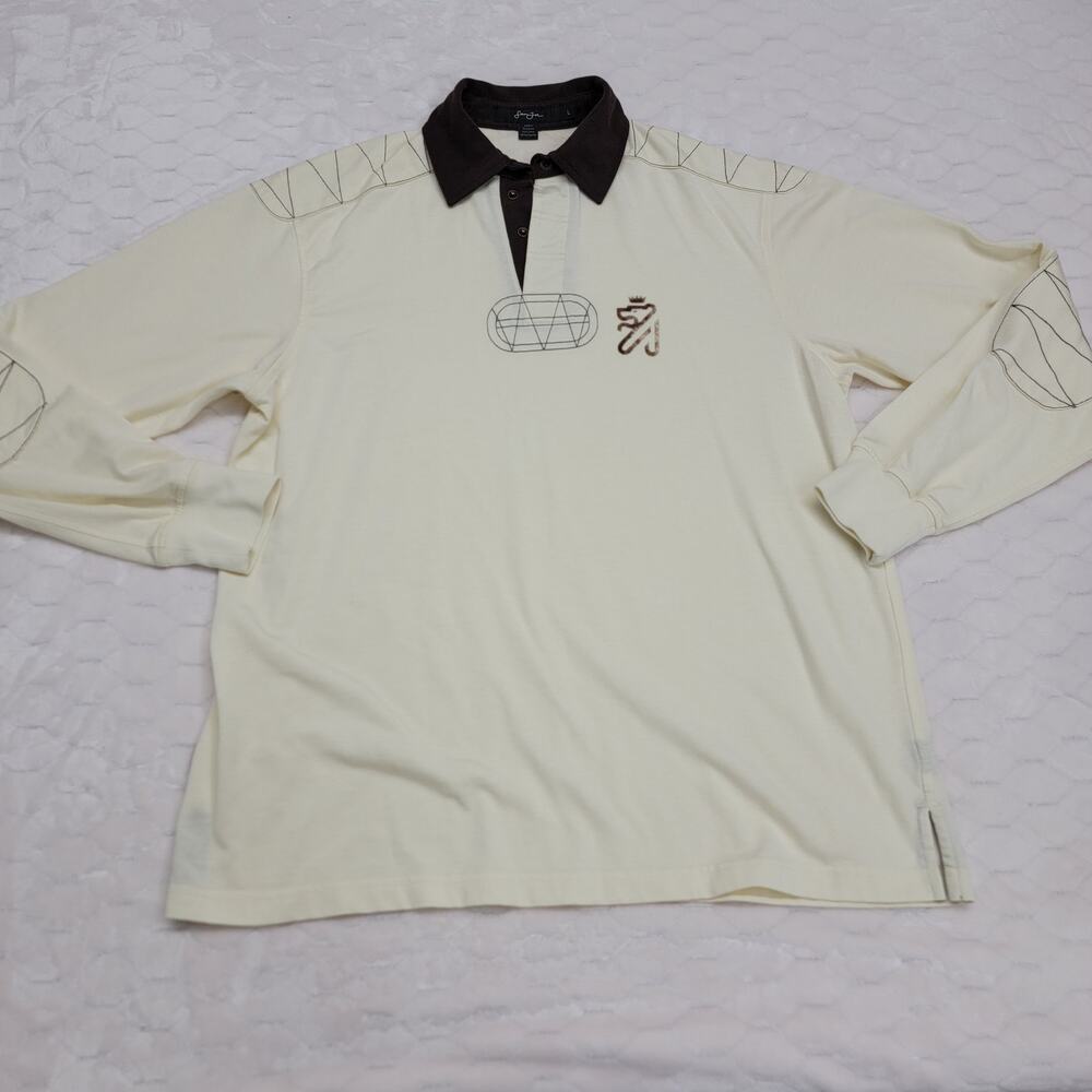 Sean John Long Sleeve Rugby Polo Mens Large Cream Y2K Hip Hop Streetwear SJ